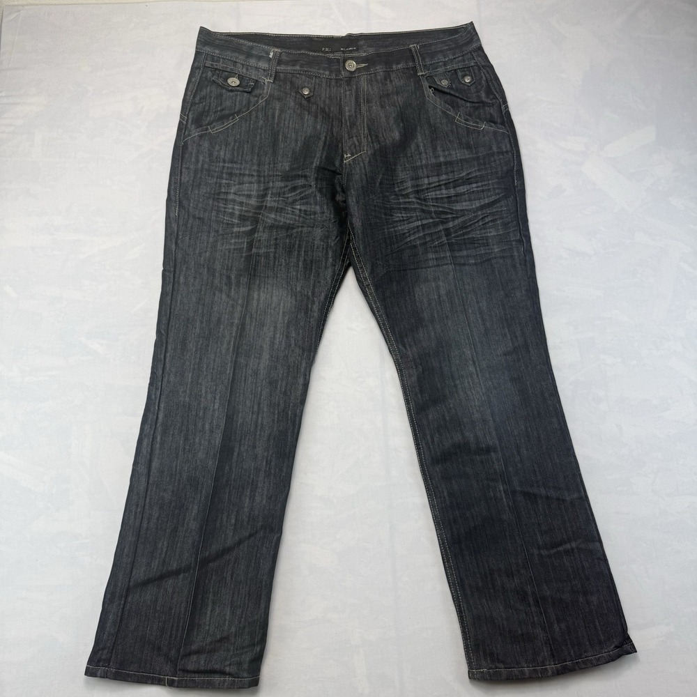 Y2K F.U.S.A.I Japanese Denim Baggy Jeans 38x30 Dark Wash Flap Pocket Embroidered